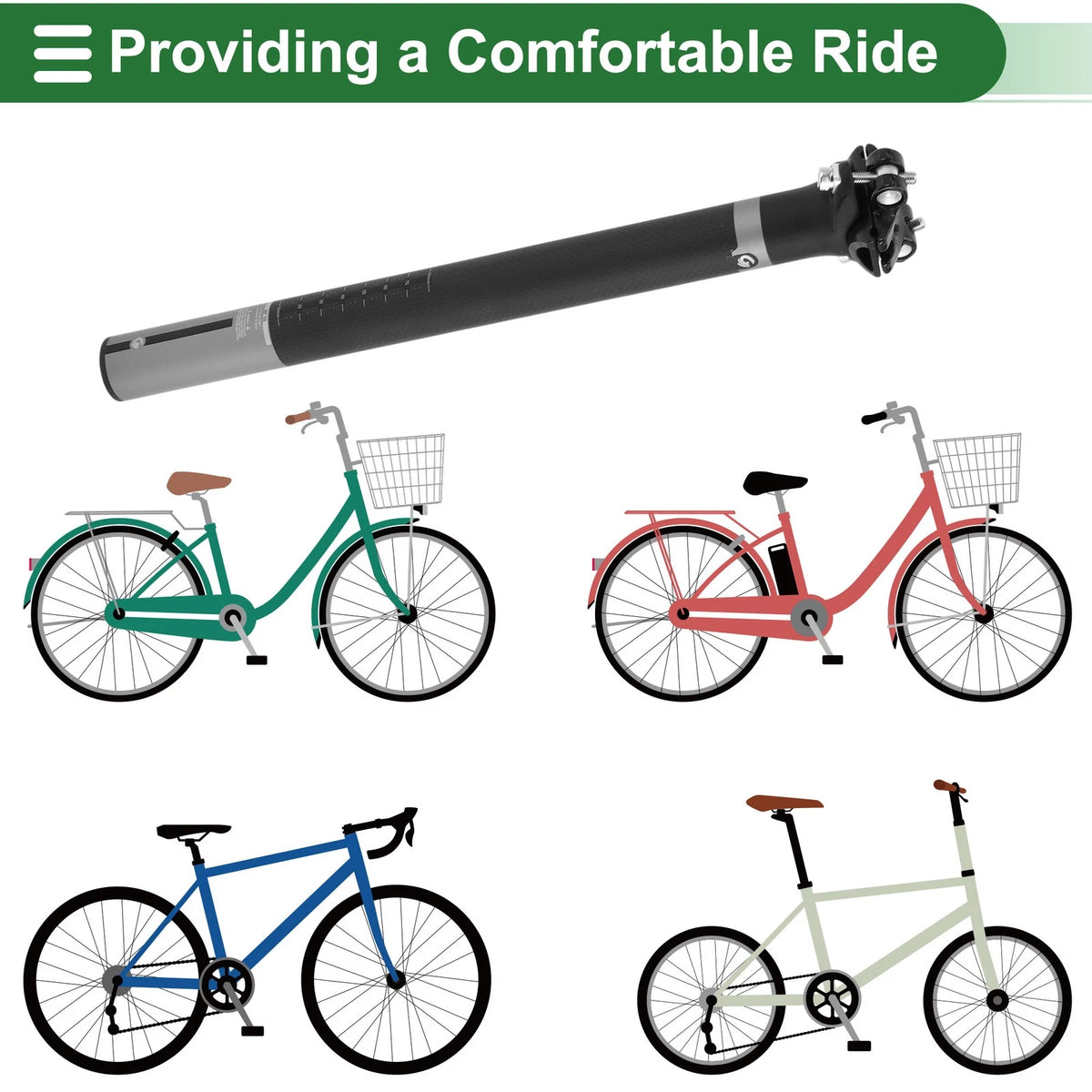 Bike Seat Post 30.8x350mm Replacement Shock Absorbing for Road Bikes (1980–2026)