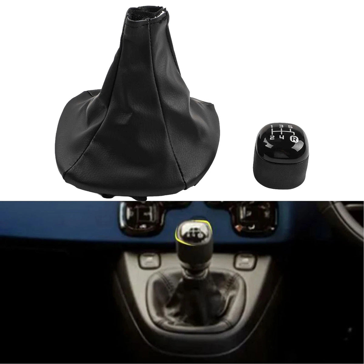 Gearshift Knob and Leather Boot Set for Fiat Panda (2012)