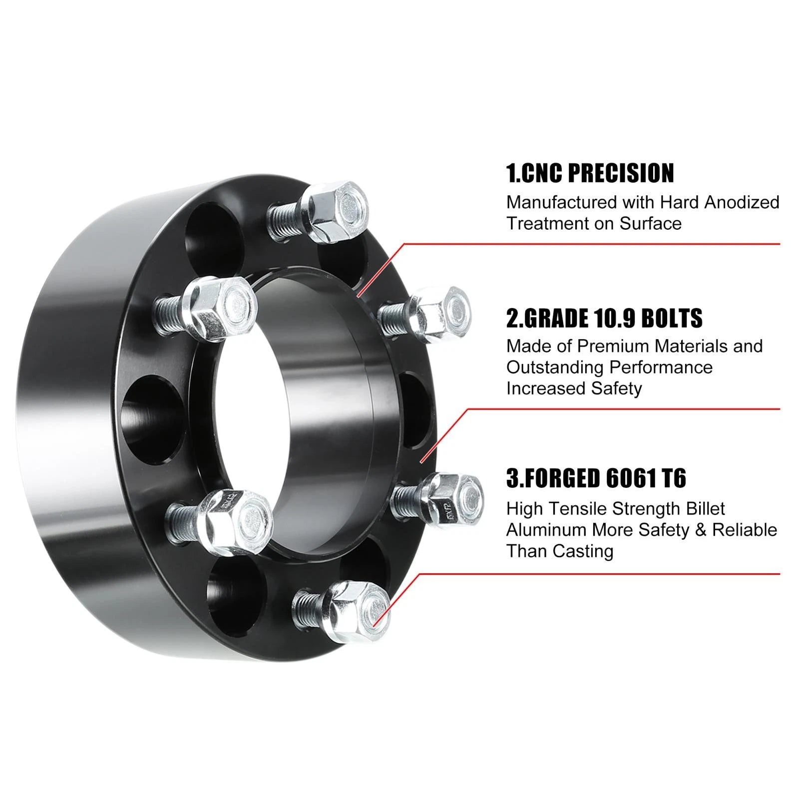 4PC Wheel Spacers Adapters 2 Inch 6 Lug M12x1.5 for Black (2000–2025)