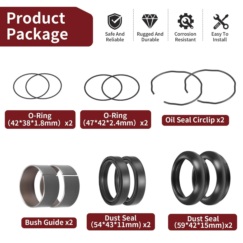 Fork Bushing Dust & Oil Seals for Suzuki GSX-R1000 (2009–2024) 51173-27G00 51152-47H10
