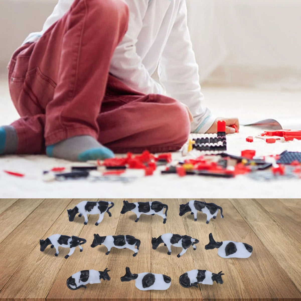 10pc Black & White Cow Set for Model Railway (HO/OO Gauge)