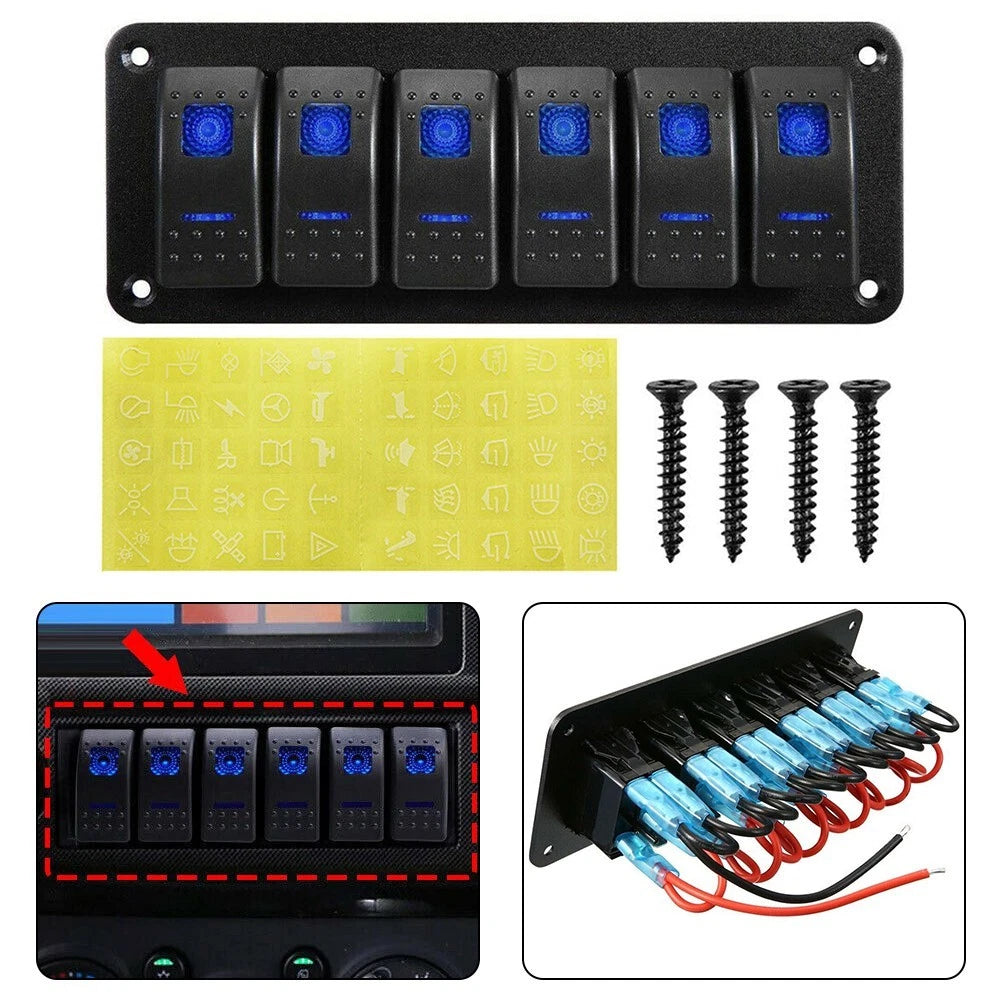 6 Gang Rocker Switch Panel for Marine Boat RV (IP67 Waterproof)