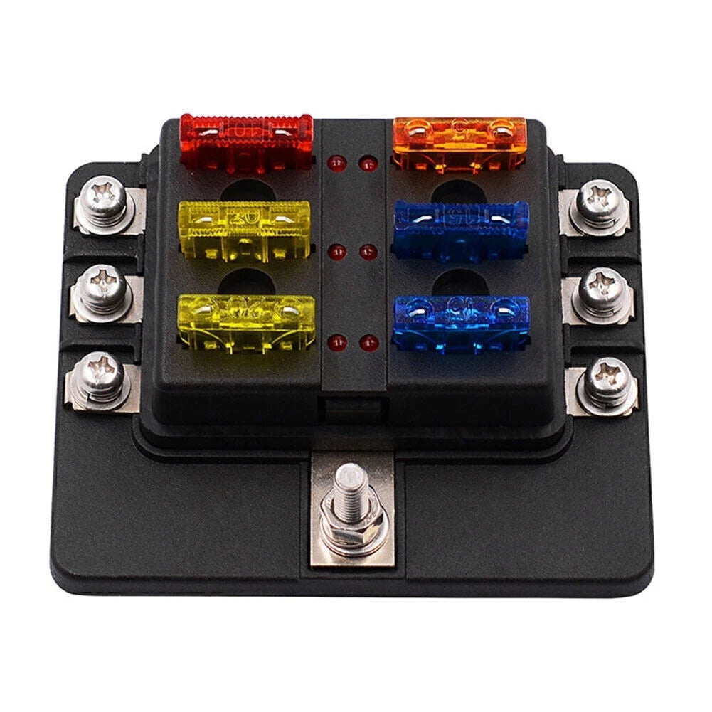 6-Way Blade Fuse Box with LED Indicator for Universal Applications (Car/Marine)