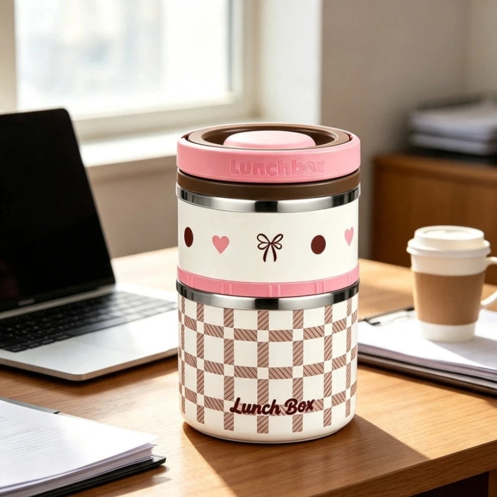 Two Layer Lunch Box 590ml + 360ml + 50ml, 304 SS Material