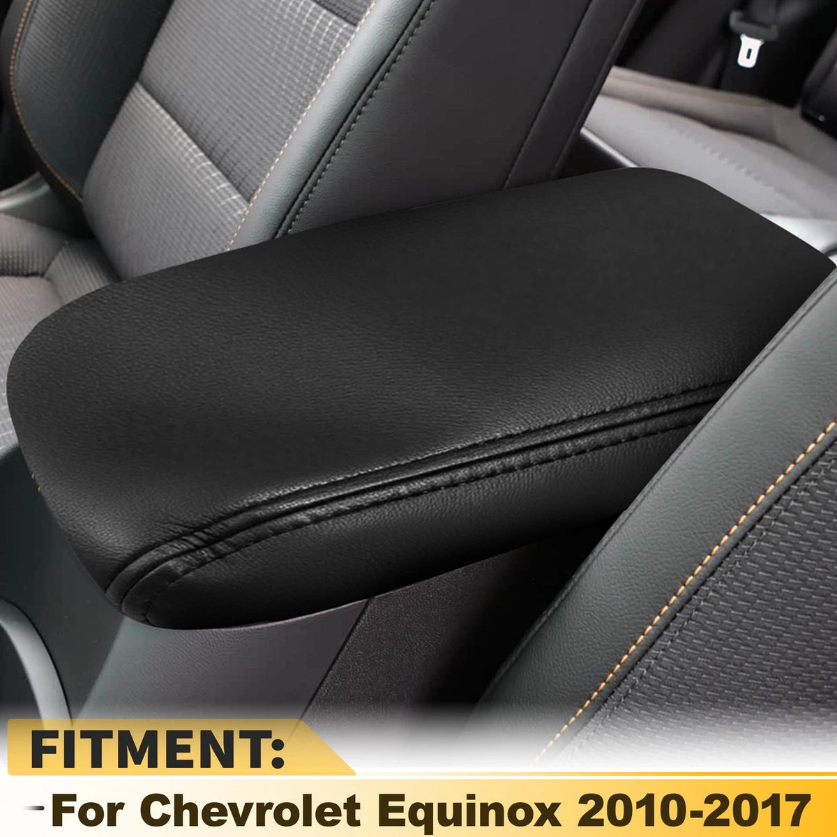 Leather Center Console Lid Armrest Cover Trim Black for Chevy Equinox (2010–2017)