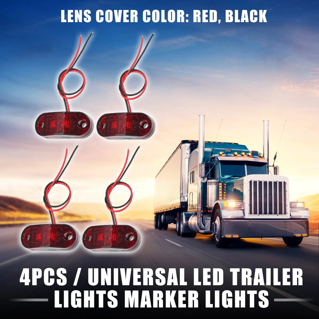LED Trailer Marker Light 24V Waterproof Red Oval Rubber for Universal (—)