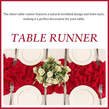 2 Pcs Red Cheesecloth Table Runner for Baby Shower Wedding Party