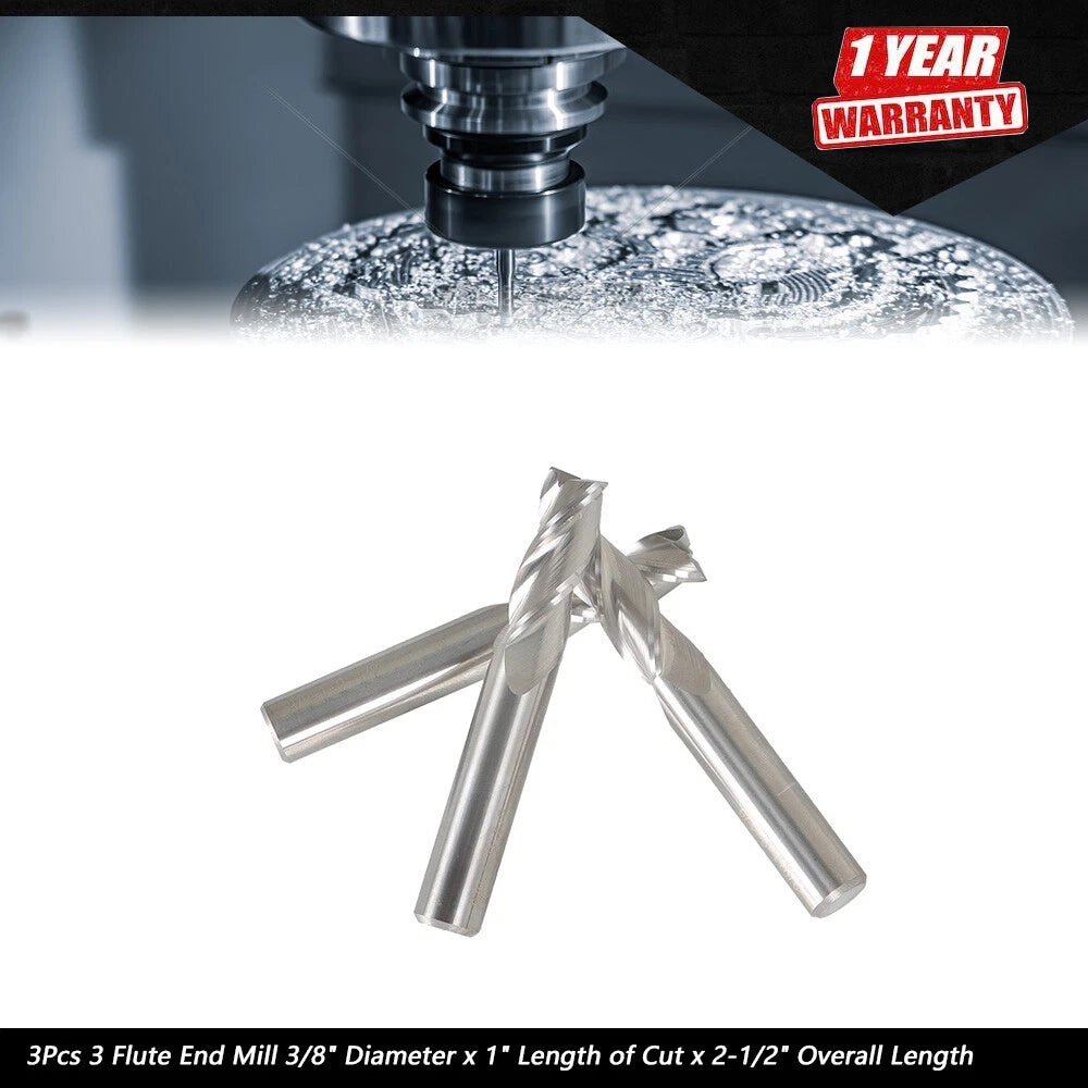 3X 3/8" 3 Flute Carbide End Mill Regular Length Milling Tool