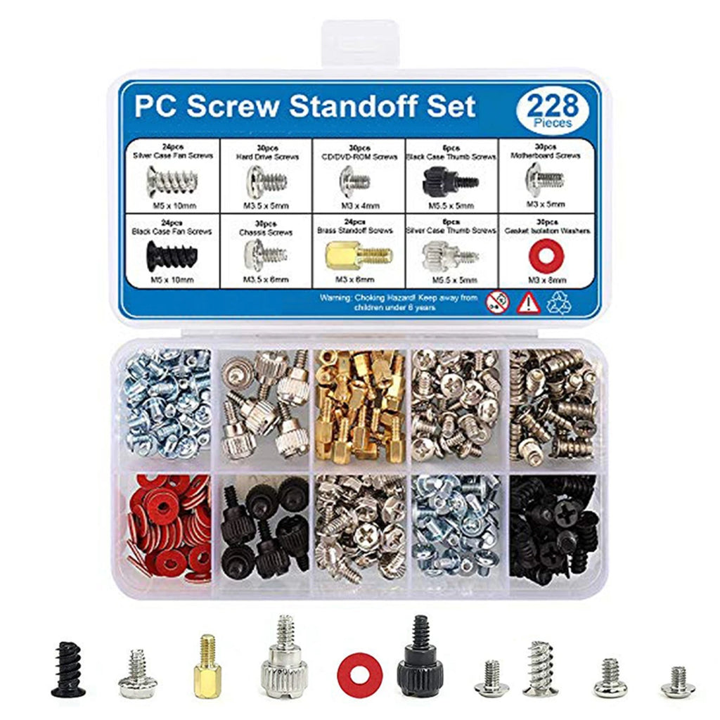 228Pcs PC Screw Standoff Set for Computer Case Cooler Fan