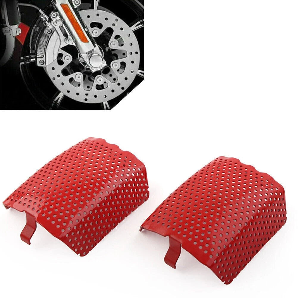 2Pcs Red Steel Front Caliper Screen Inserts for Harley V-Rod & Touring (2006–2019)