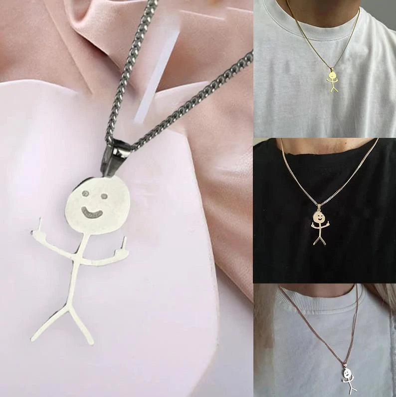 Necklace for Funny Doodle Matchstick Hand Gesture (2022)
