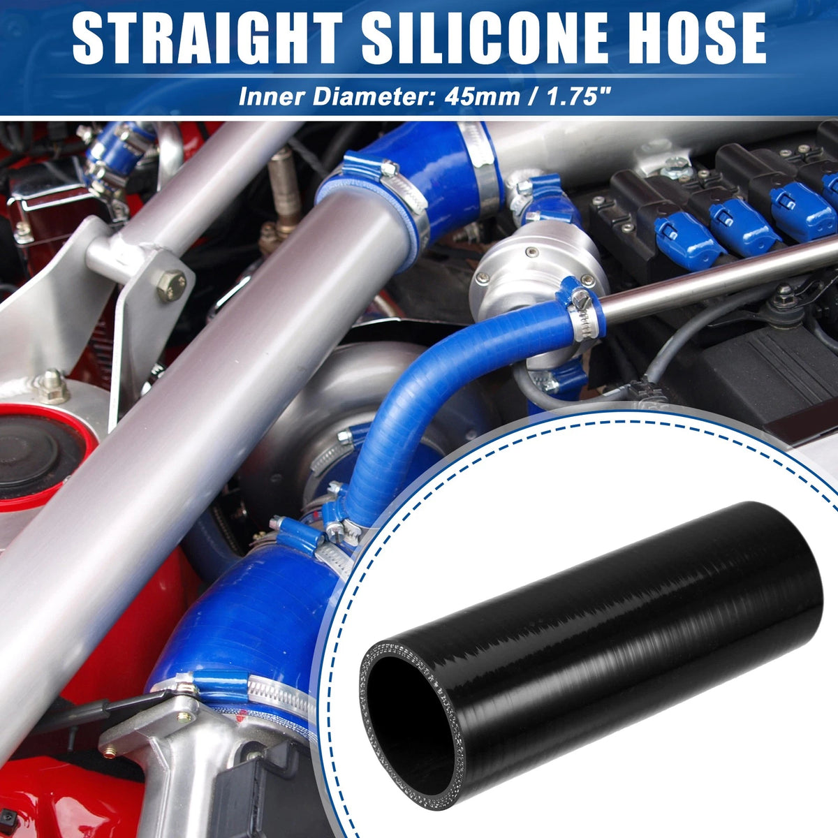 1.75" ID 6" Length Silicone Reducer Hose for Intercooler (Universal)