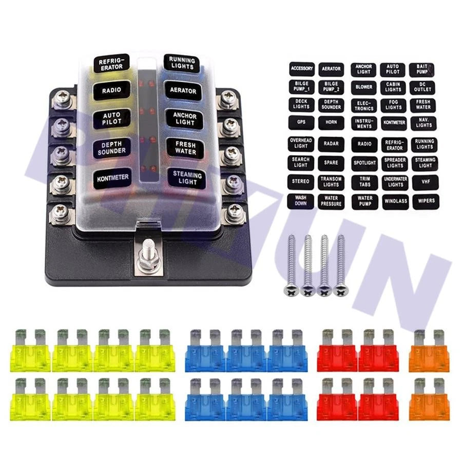 10-Way Fuse Box with LED Indicators for ATO/ATC (USA Stock)