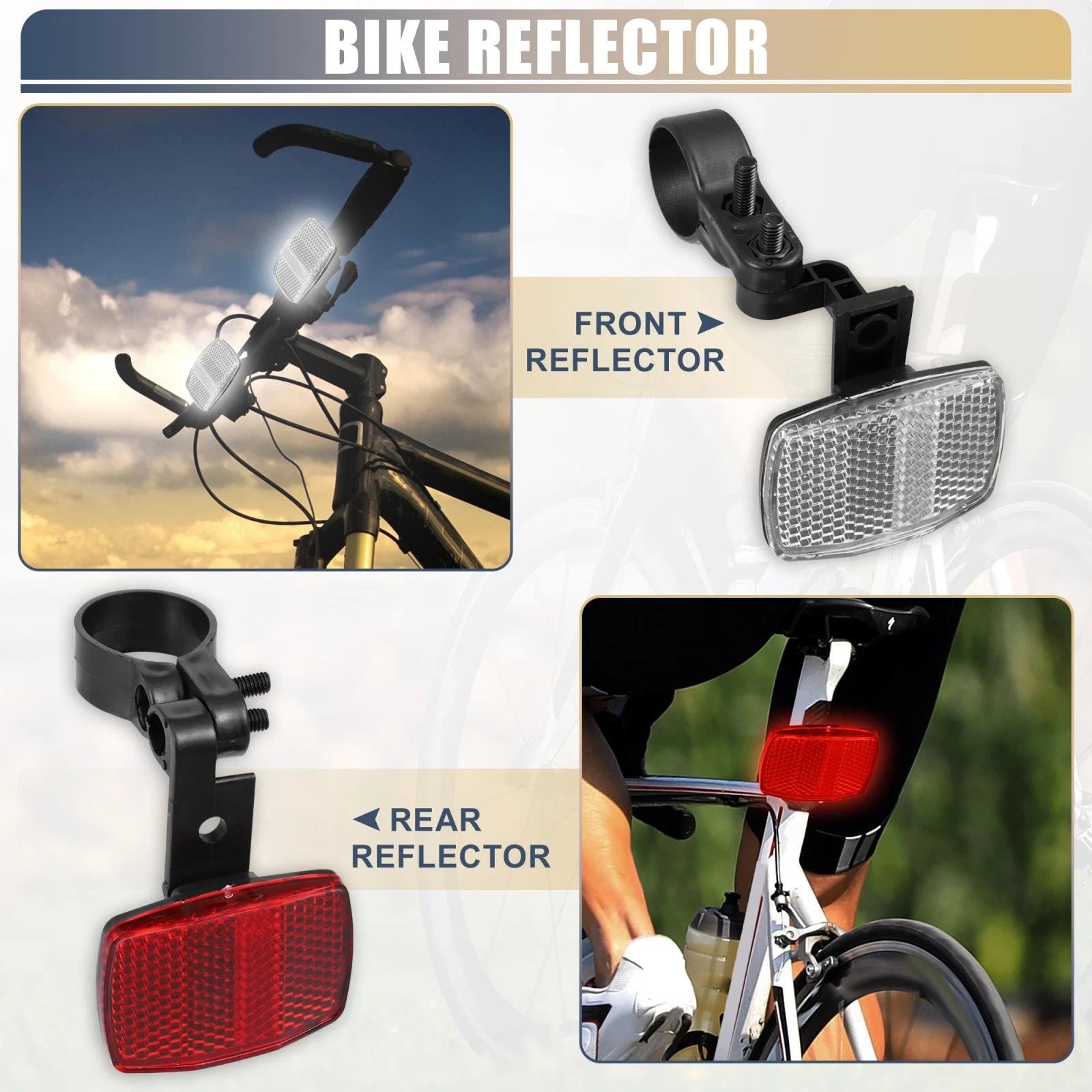 2pcs Bicycle Front Rear Reflector Kit for Mountain Bike Safety Red White