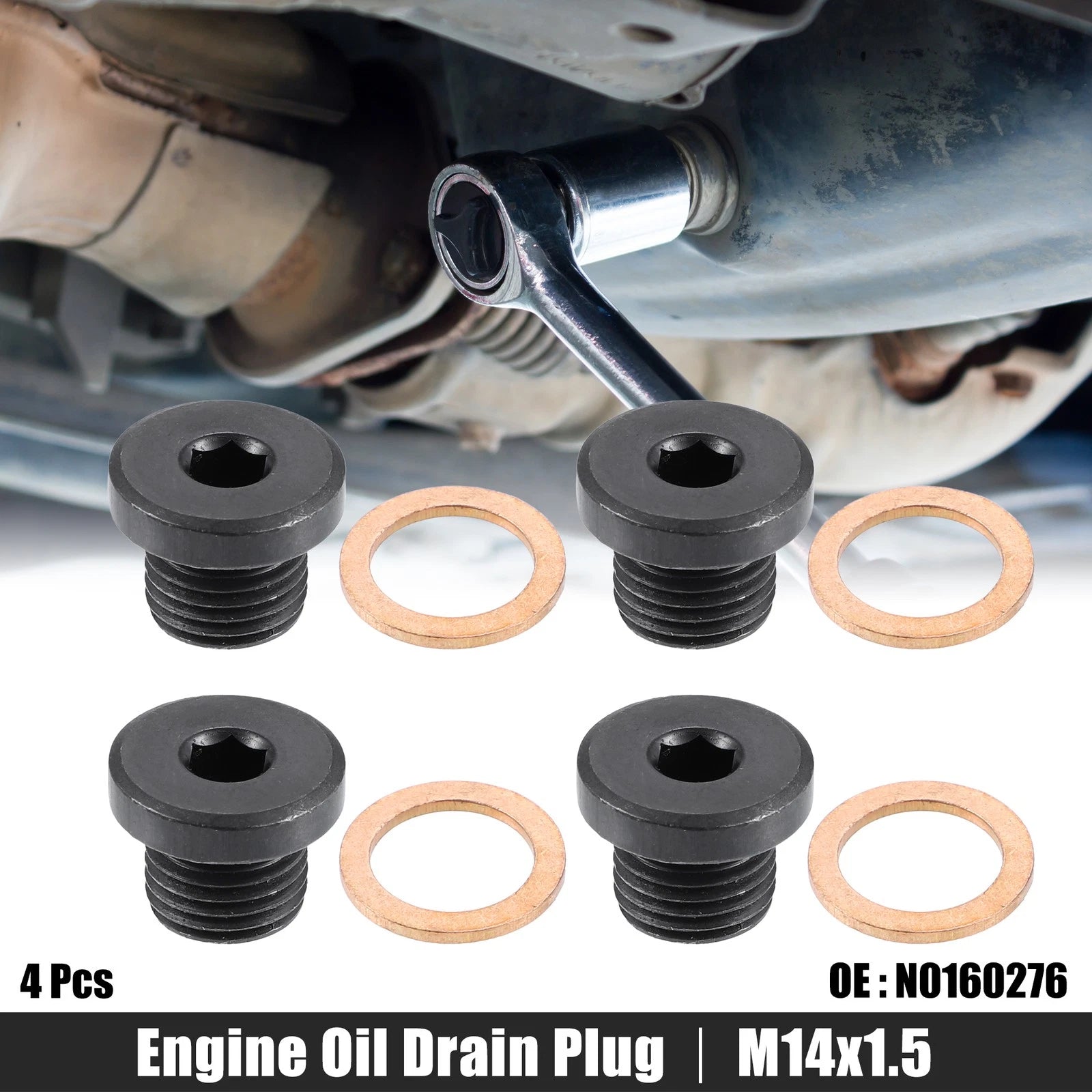 Engine Oil Drain Plug Screw Set for Audi Volkswagen M14x1.5 (Black) (4 Pc) (2005–2018)