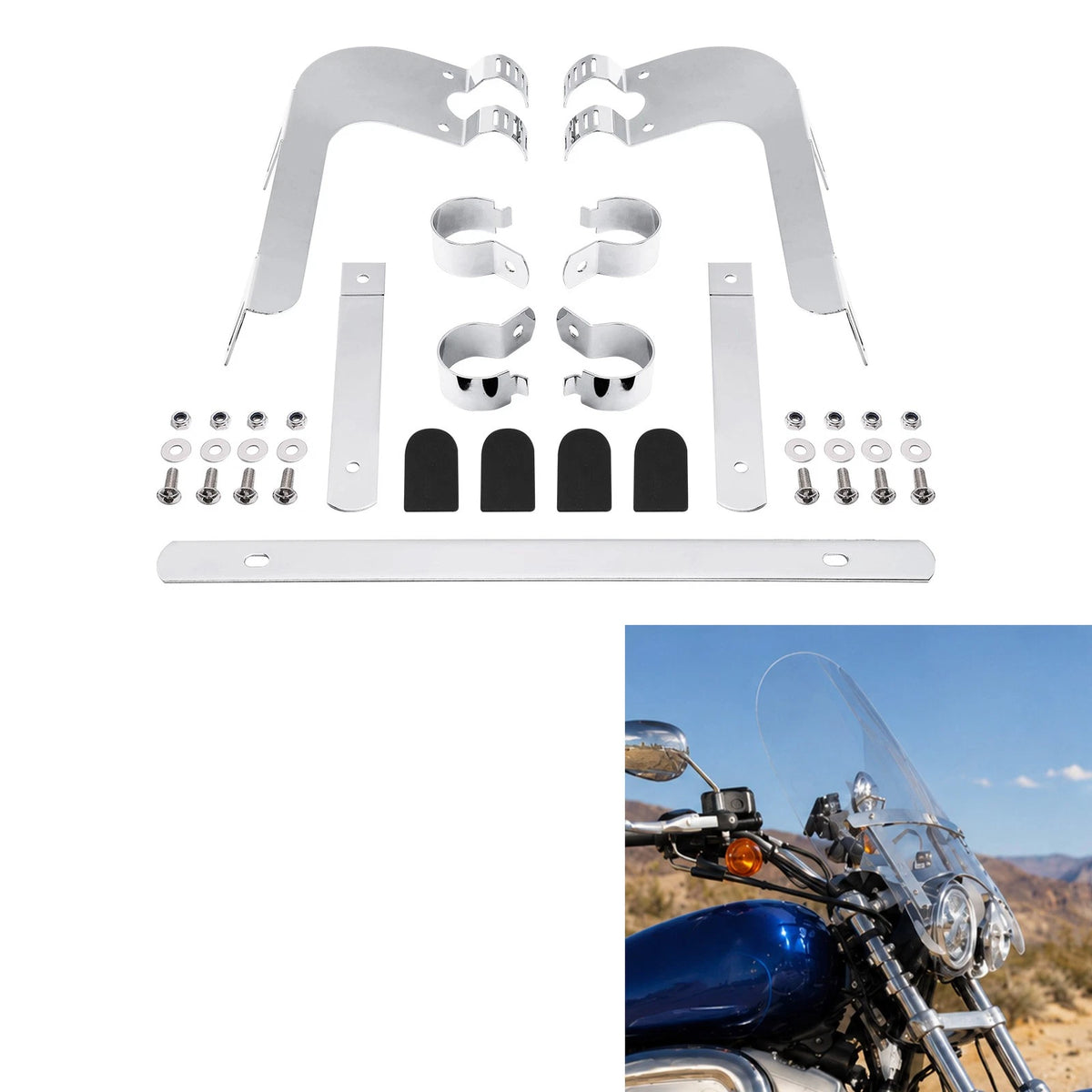 39mm Windshield Screen Bracket for Harley Davidson Sportster XL883 XL1200 Chrome