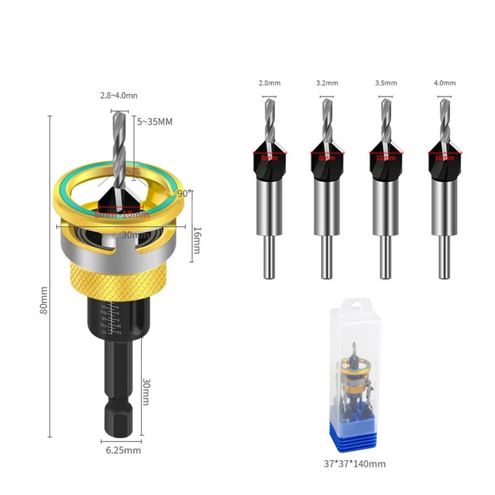 5pcs Wood Countersunk Drill Bits with Adjustable Depth Feature