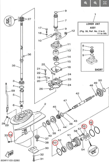 Lower Gearcase Unit Seal Kit 93101-20M07 93210-65M50 for Yamaha 2 Stroke 25/30HP