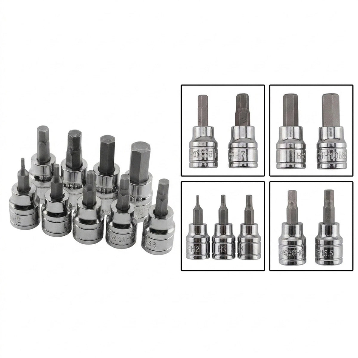 3/8" Drive Hex Bit Socket Kit for Metric 2-10mm (Chrome Vanadium Steel)