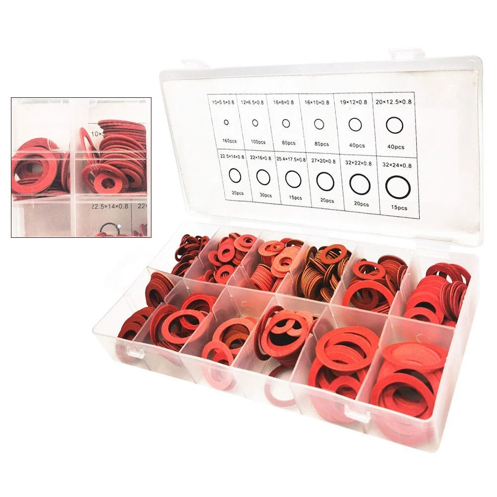 600Pcs Flat Washer Red Steel Insulation Seal Rings for Maintenance