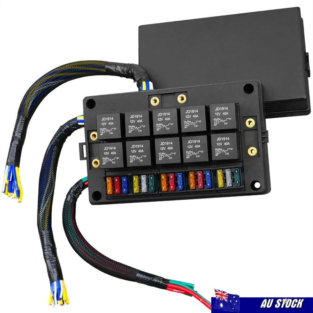 Pre-Wired Fuse Relay Box with 40A 5Pin Relay + 15 Fuses for 12V Vehicles