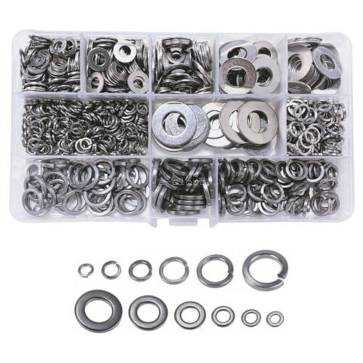 800Pcs M4-M12 Stainless Steel Flat & Spring Washers Assortment Kit