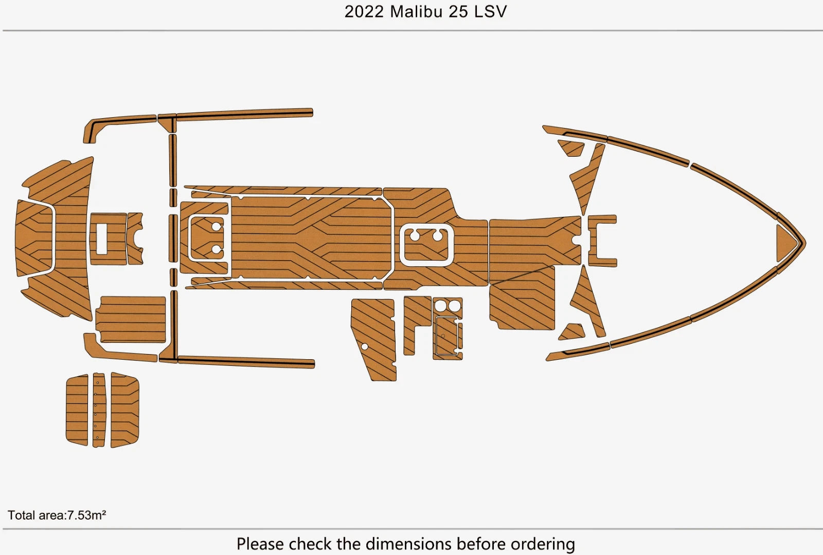 EVA Pad for Malibu 25 LSV (2022) - Cockpit Swim Platform Teak Deck Flooring