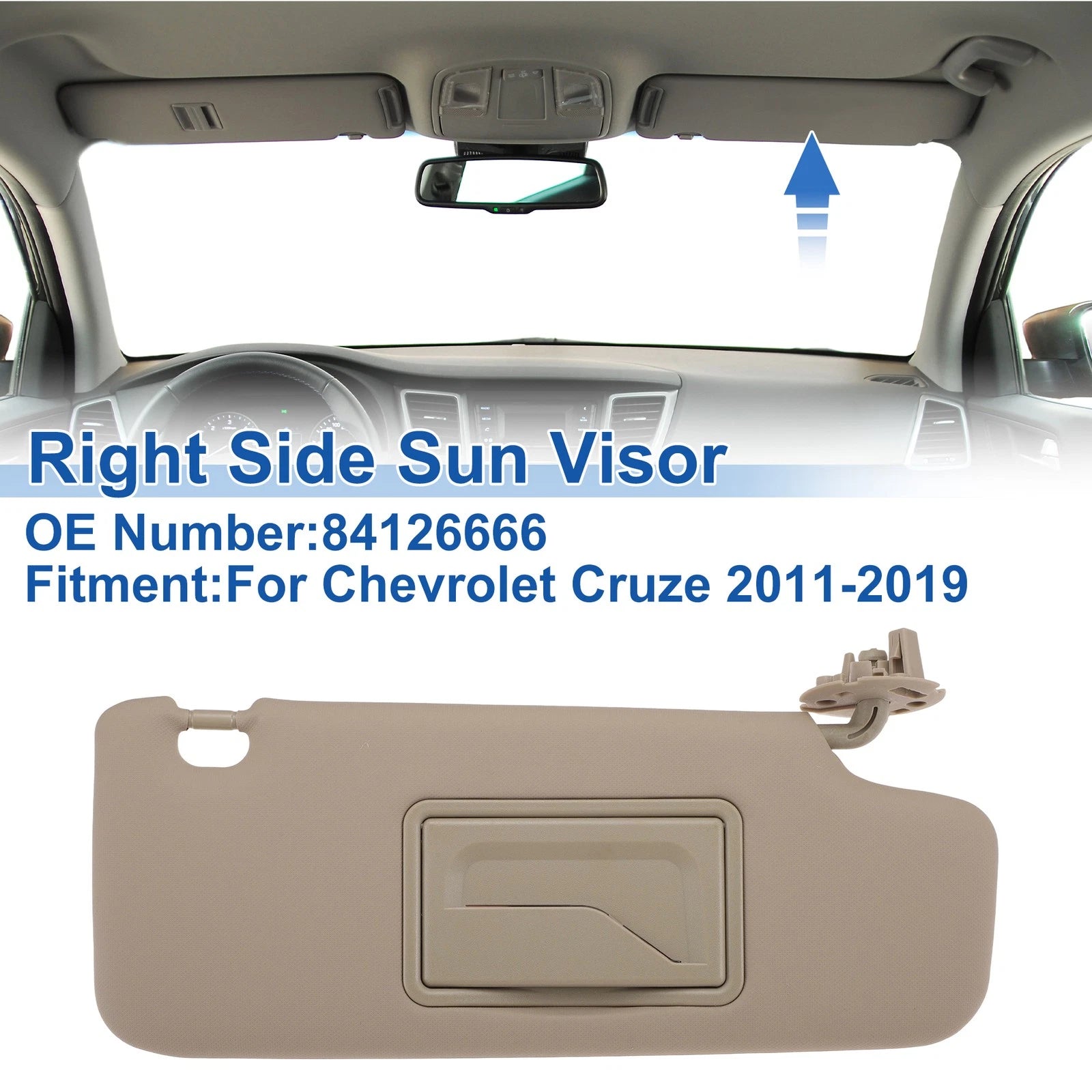 Right Side Sun Visor Replacement for Chevrolet Cruze 2011–2019 Beige