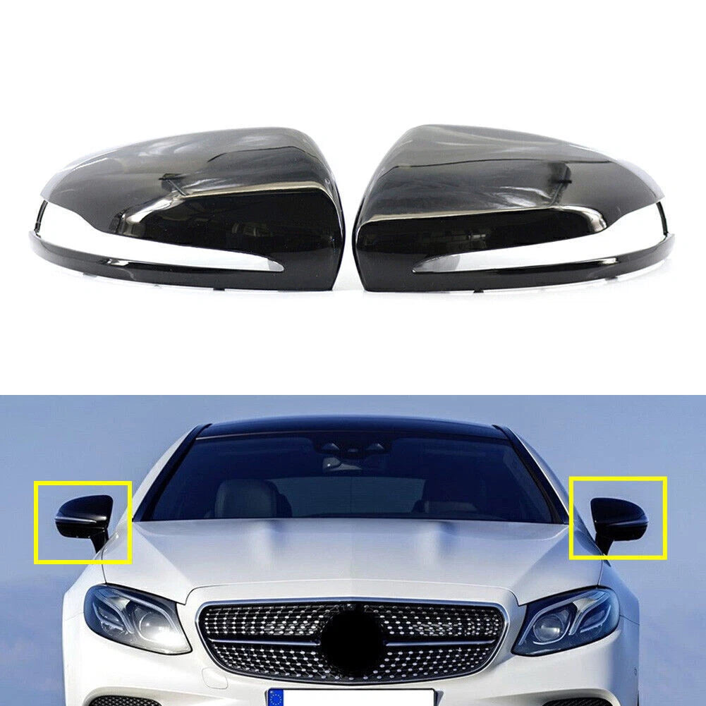 Pair Rearview Mirror Housing For Mercedes-Benz C E S CLS GLC Class Gloss Black