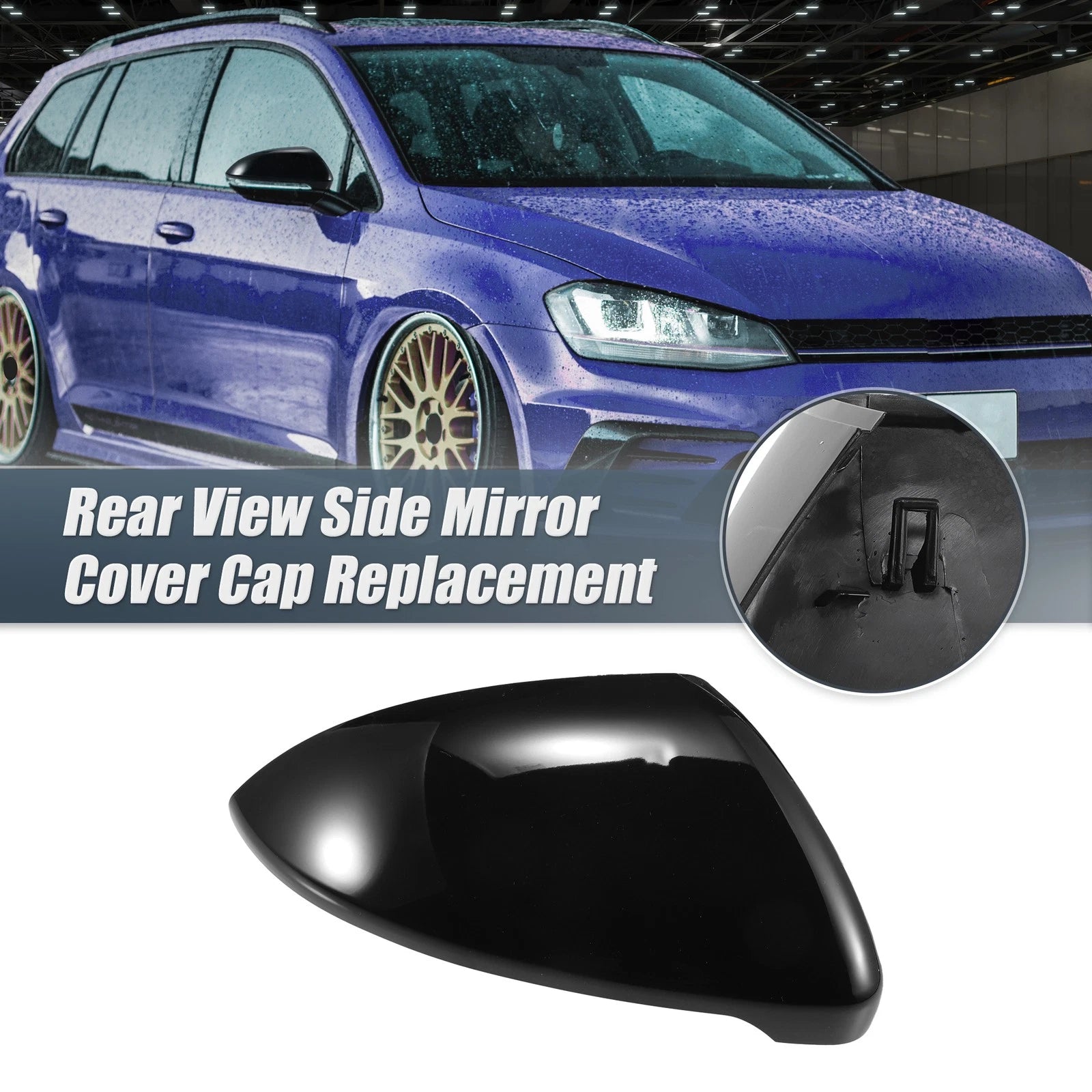 Right Mirror Cover Cap Replacement Gloss Black for Volkswagen Golf MK7 (2015–2021)
