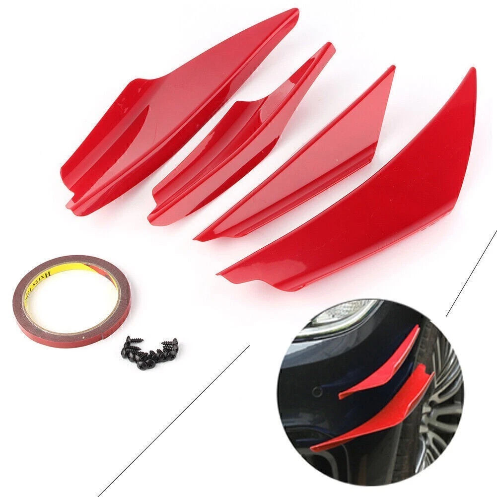 Universal ABS Front Bumper Canards Splitter Fins Body Spoiler Red