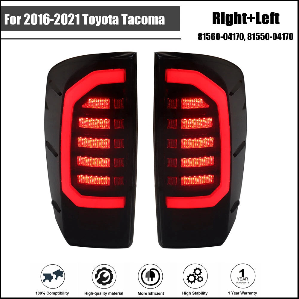 Pair Tail Lights for Toyota Tacoma (2016–2021) Outer Rear Lamps LH+RH LED Red