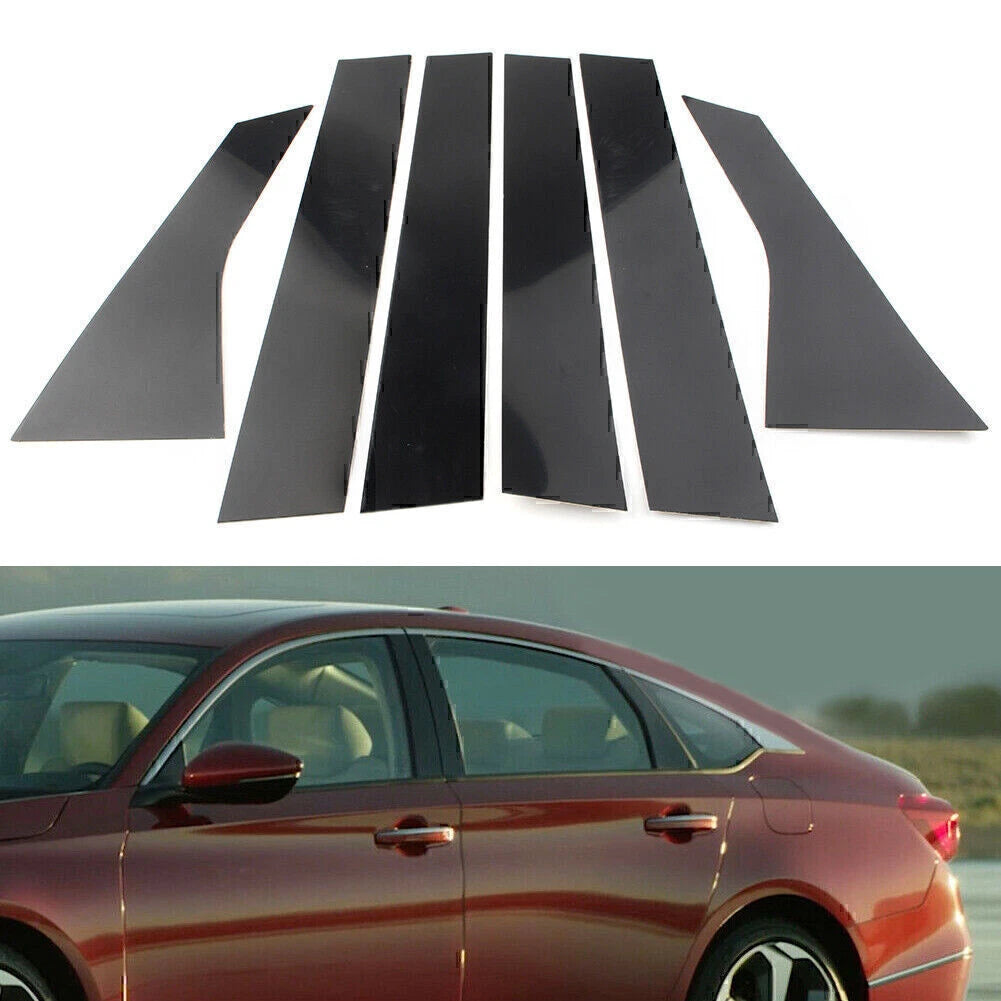 6x Black Pillar Post Window Trim Covers for Honda Accord (2018–2020)