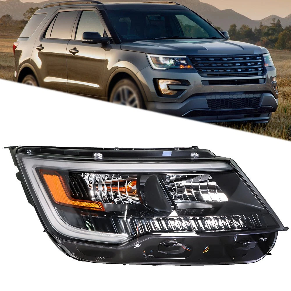 Headlight Headlamp for Ford Explorer (2016–2019) Black Halogen w/LED DRL Right
