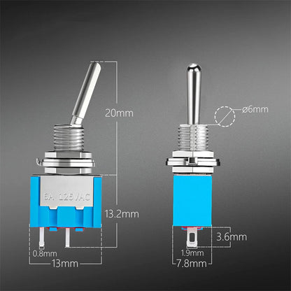 Mini Toggle Switch 2 Pin ON/OFF for Various Applications (6A 125V)