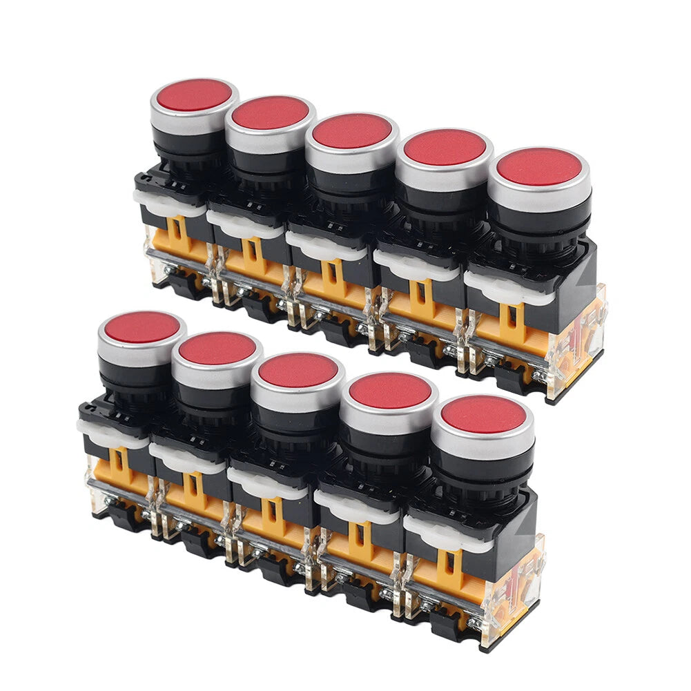 10pcs 22mm Momentary Red Push Button Switch 1NC 1NO DC 220V 10A