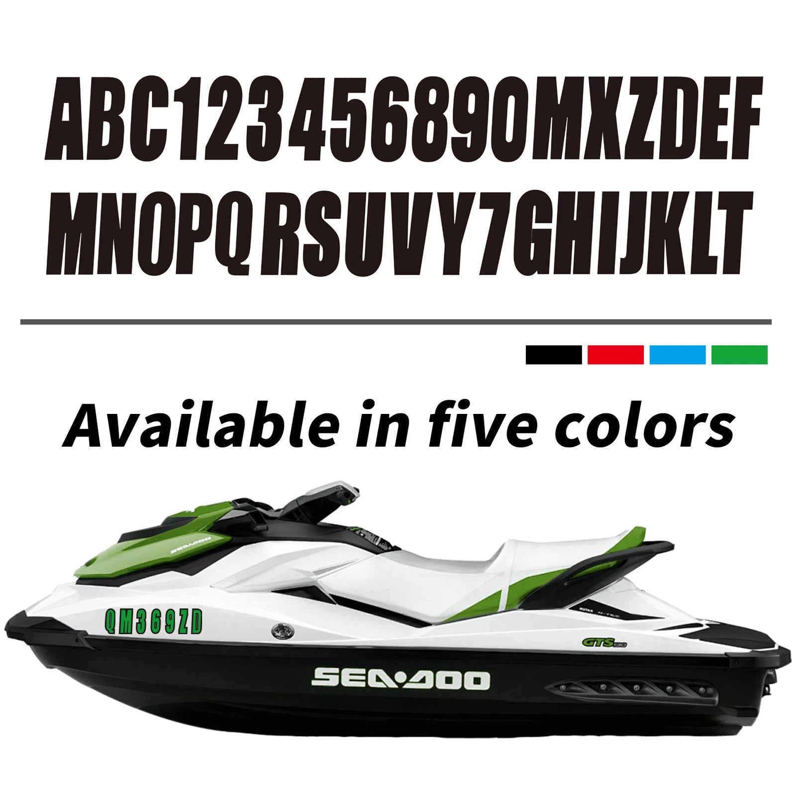Set of 4 Waverunner Jetski PWC Registration Numbers A-Z 0-9 (Black)