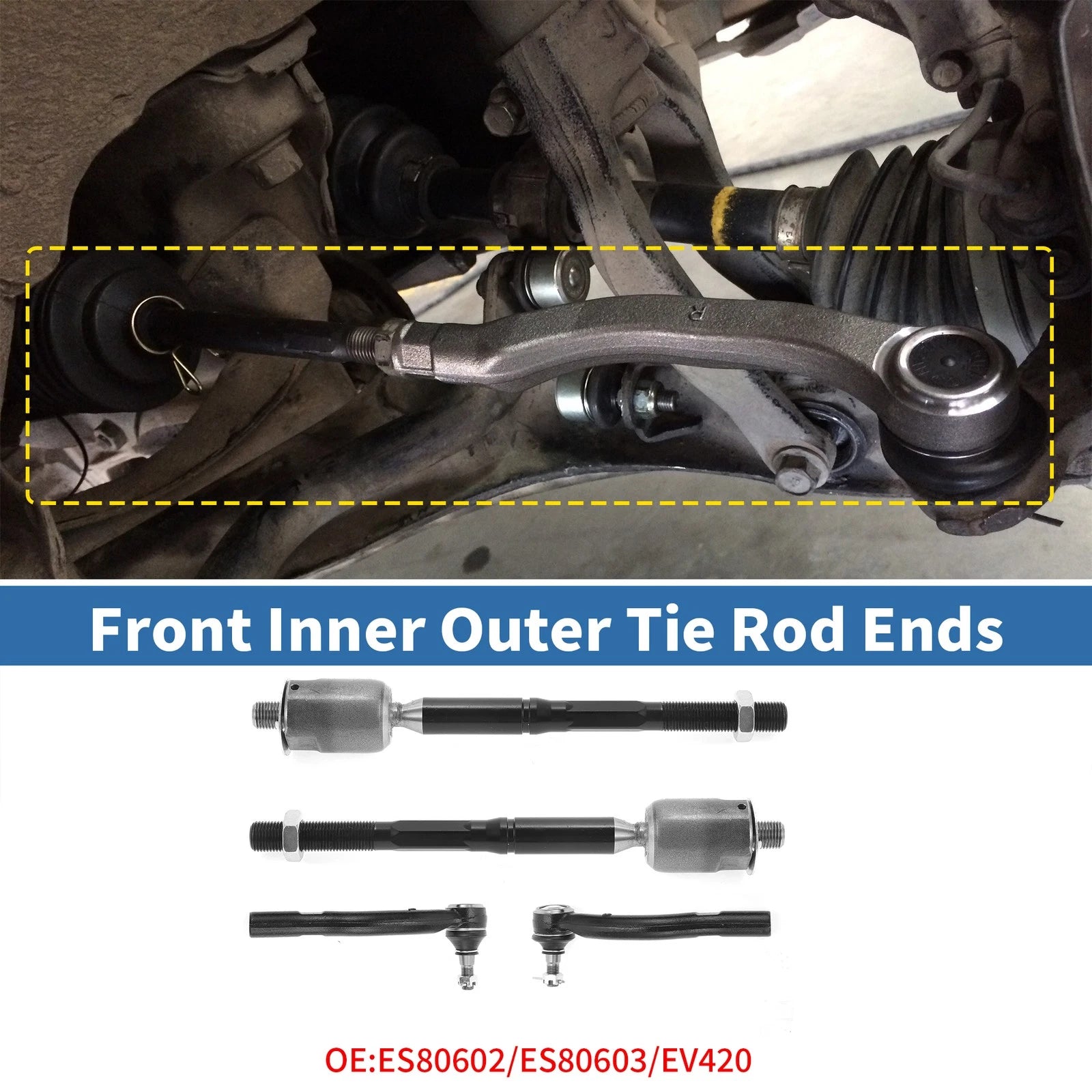 4PCS Front Inner Outer Tie Rod End Link Replacement for Toyota Solara (2004–2008)