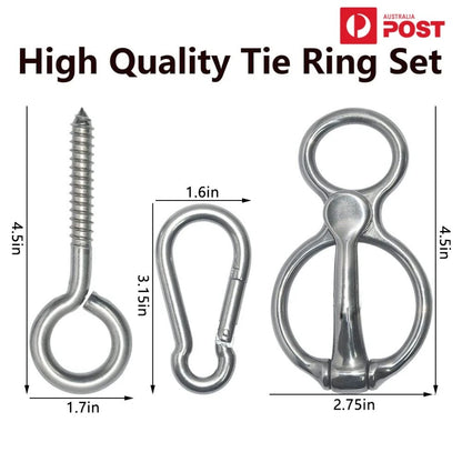 Horse Tie Ring with Eye Bolts and Snaps for Horses (Universal Fit)