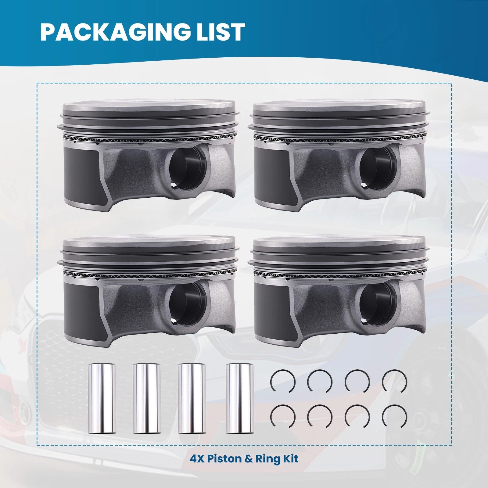 4X Piston & Rings Kit for Hyundai KIA Elantra 2.0L (2017–2018)