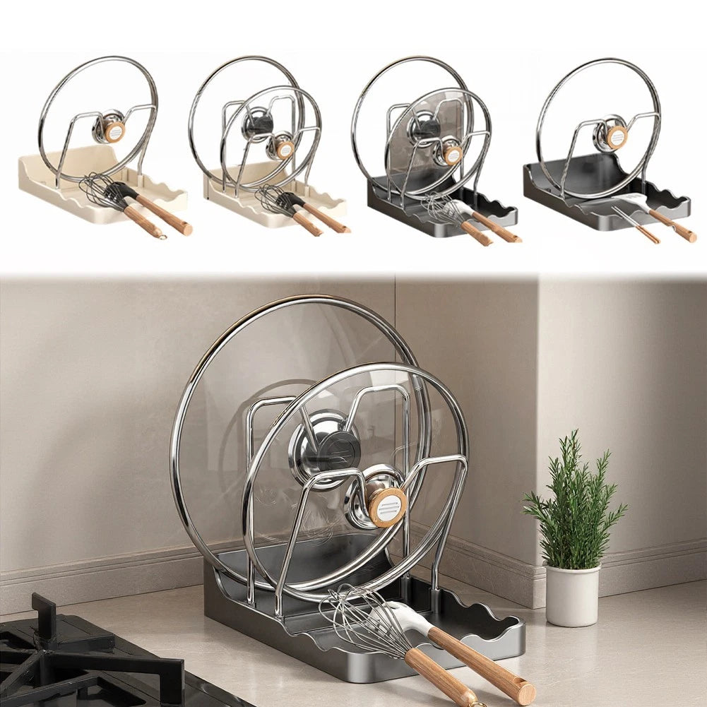 Countertop Lid Organizer with Drip Tray for Kitchen Efficiency (20x14cm)