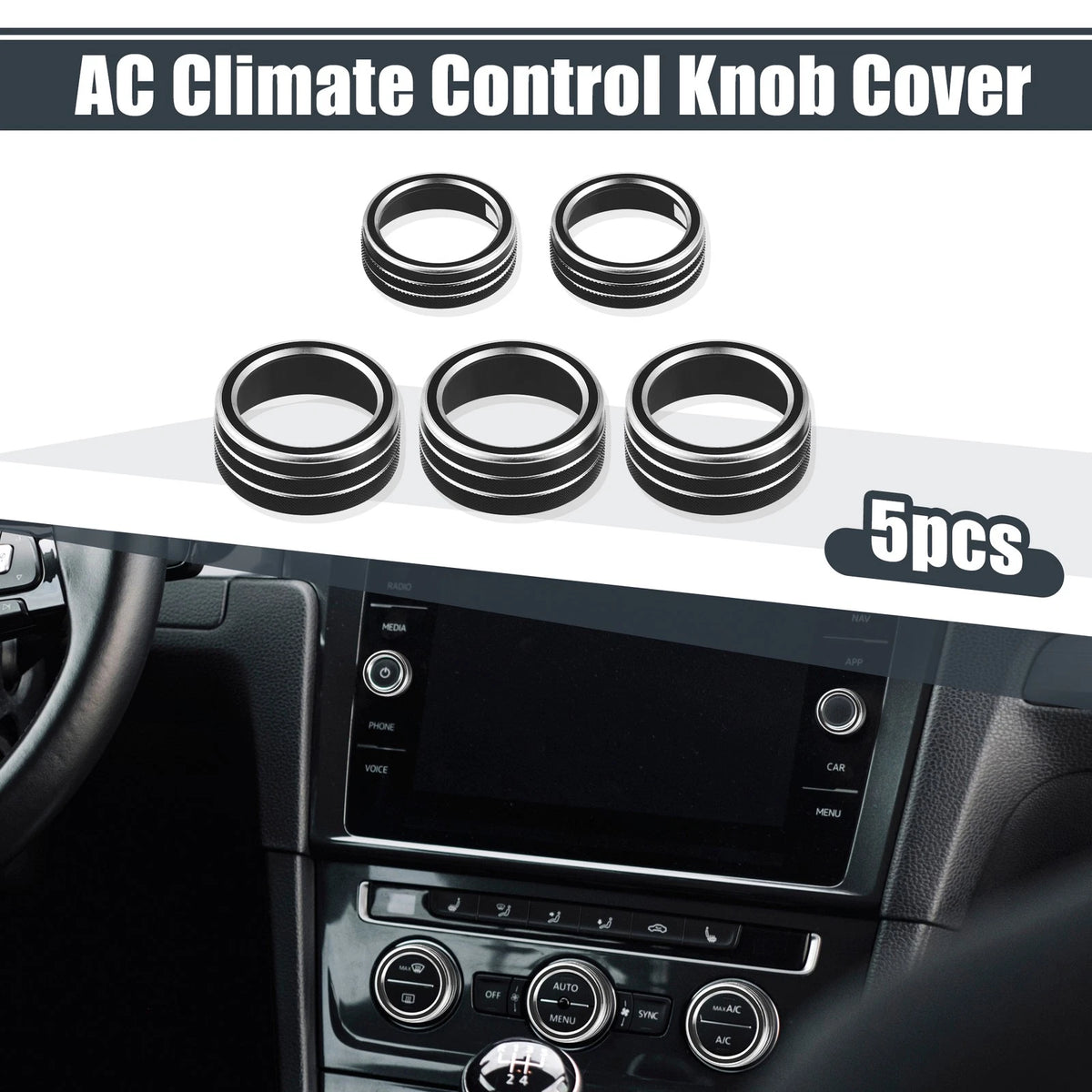 5Pc AC Knob Ring Cover Volume Control for Honda Accord Sedan Sport Black (2008–2012)
