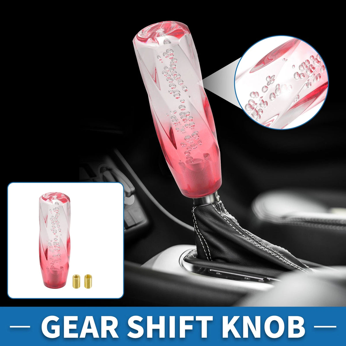 Shift Knob with 2 Adapters for Universal Vehicles (15cm, Acrylic Red Transparent)