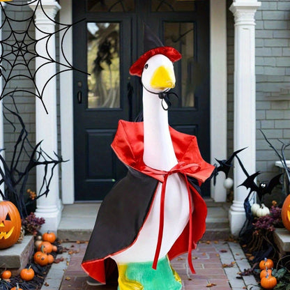 Halloween Costume Set for Lawn Geese with Black Hat and Red Cape