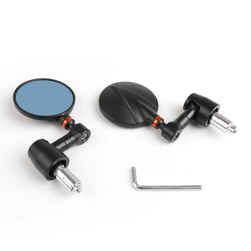 Round Bar End Mirrors for Universal Motorcycle (7/8" Handlebar) - Black T9