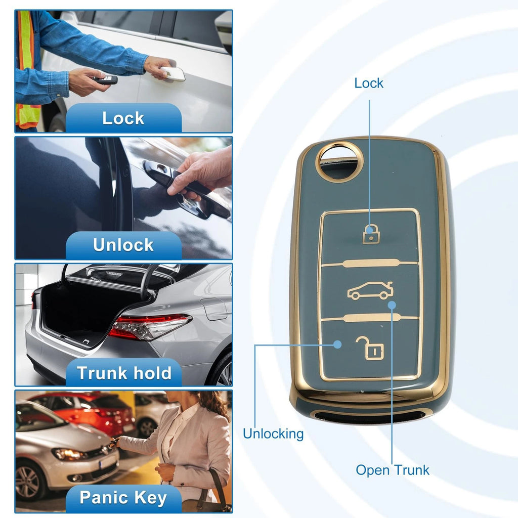 Smart Key Fob Case Cover for Volkswagen Tiguan (2010–2017) Blue