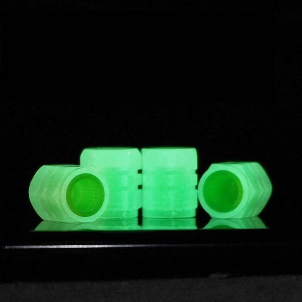 4X Luminous Tire Valve Caps for Vehicle Wheel Glow Dust Cover Kit