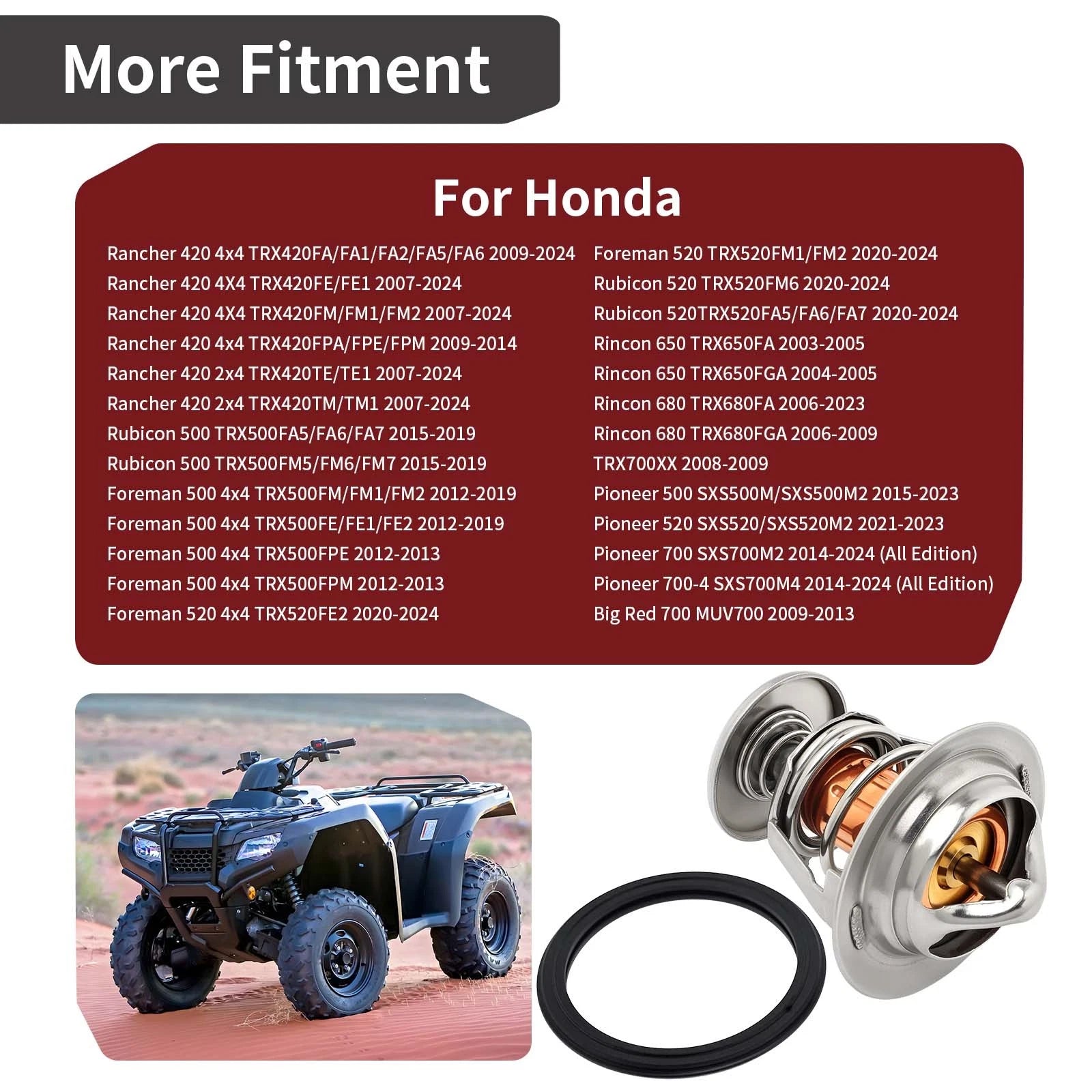 Thermostat & O-Ring for Honda TRX 420 500 650 680 Pioneer 520 700 700-4 (2009–2023)