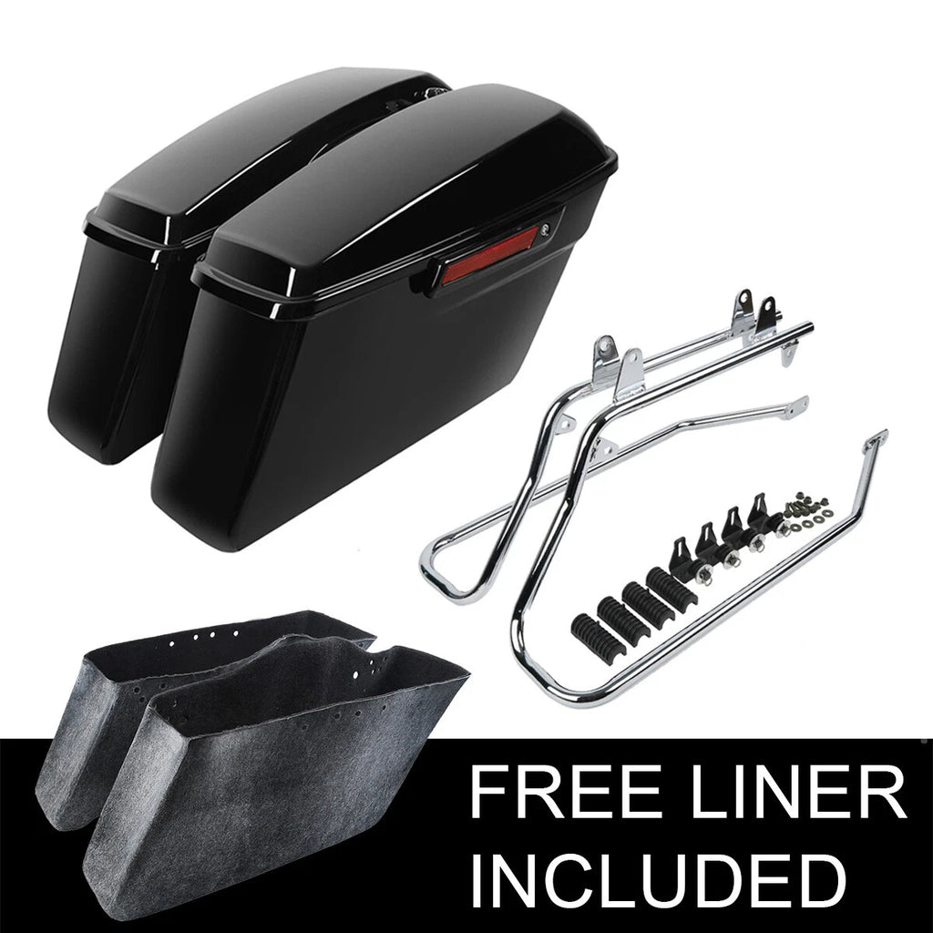 Saddlebag Black with Chrome Conversion Bracket for Harley Softail Fatboy (1984–2017)