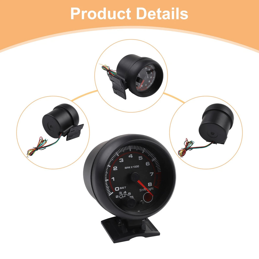 3" Tachometer for 4 6 8 Cylinder Engines (12V) with LED Backlight